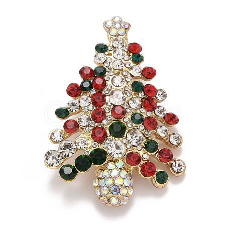 Colorful Christmas Tree Rhinestone Brooch JEWB-A004-10G-1