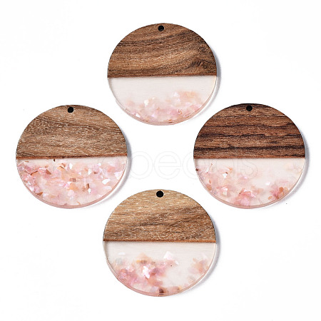 Transparent Resin & Walnut Wood Pendants X-RESI-T035-24-A01-1