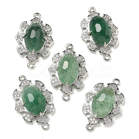 Natural Green Strawberry Quartz Faceted Oval Connector Charms G-G181-06P-02-1