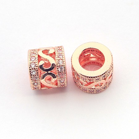 New Items Brass Micro Pave Cubic Zirconia European Beads ZIRC-L007-04RG-1