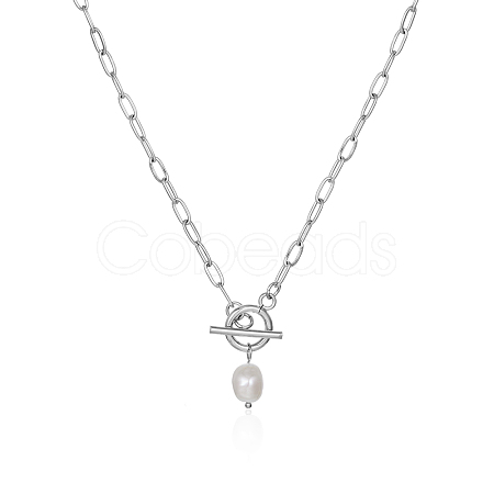 Minimalist Imitation Pearl Rice Pendant Stainless Steel PaPerclip Chain Necklaces for Everyday Women's Wear OX8079-1-1