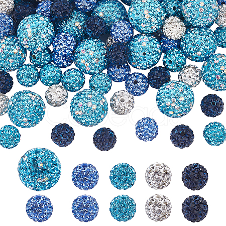100Pcs 5 Colors Polymer Clay Pave Rhinestone Beads RB-OC0001-10A-1