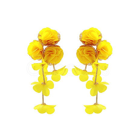 Alloy Cloth Flower Tassel Stud Earrings FS-WG1853D-01-1