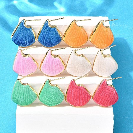 Shell Shape Brass Stud Earrings EJEW-G424-01G-1