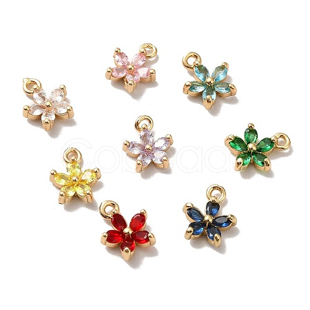 Brass Cubic Zirconia Flower Charms KK-O141-01G-M-1