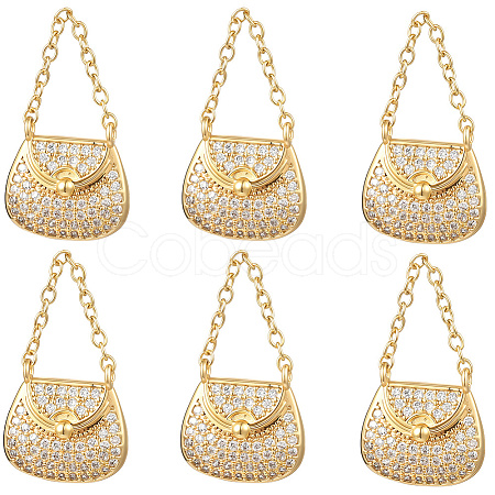 6Pcs Brass Micro Pave Cubic Zirconia Pendants KK-BBC0019-72-1