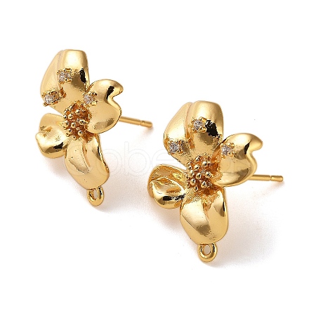 Brass Micro Pave Cubic Zirconia Stud Earring Findings KK-P285-05G-1