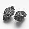 Brass Micro Pave Cubic Zirconia Charms, Skull, Gunmetal, 10x11x15.5mm, Hole: 3mm