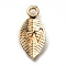 Alloy Pendants, Leaf with Letter Charm, Light Gold, Letter.W, 15.5x7.5x2.5mm, Hole: 1.5mm