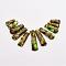 Assembled Bronzite and Imperial Jasper Beads Strands, Graduated Fan Pendants, Focal Beads, Dyed, Yellow Green, 17~40x9~9.5x5~6mm, Hole: 1mm, 11pcs/strand, 3.54 inch