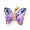 Brass Micro Pave Clear Cubic Zirconia Pendants, with Glass, Butterfly, Golden, Medium Purple, 20x26.5x5mm