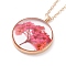 Dry Pressed Real Flower Resin Pendant Necklace, Light Gold Alloy Choker Necklace for Women, Hot Pink, 19.69 inch~20.47 inch(50~52cm)