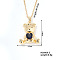 Cute Bear Heart Brass Capri Blue Rhinestone Pendant Necklaces for Women, Golden, 15.75 inch(400mm)