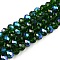 Electroplate Glass Beads Strands, Half Rainbow Plated, Faceted, Rondelle, Dark Green, 6x5mm, Hole: 1mm, about 84~85pcs/strand, 41.5~42cm