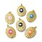 Rack Plating Brass Pendants, with Enamel, Long-Lasting Plated, Lead Free & Cadmium Free, Real 18K Gold Plated, Oval with Evil Eyes, Mixed Color, 50.5x35x9.5mm, Hole: 6x3mm