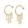 Round with C-Shaped Natural Pearl & 304 Stainless Steel Tassel Chandelier Earrings EJEW-JE07025-3
