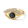Lampwork Evil Eye Open Cuff Ring with Clear Cubic Zirconia RJEW-L104-02G-01-2