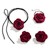 Rose Faux Suede with Satin Fabric Pendant Choker Necklace & Stud Earring & Bracelet FS-WG3A334-01-3