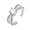 Brass Micro Pave Cubic Zirconia Cuff Open Rings RJEW-C163-06P-4