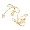 Heart Bowknot Brass Pave Clear Cubic Zirconia Stud Earrings for Women EJEW-S216-02A-G-2