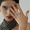 2Pcs 2 Colors Crystal Rhinestone Flower Full Finger Ring Hand Chain RJEW-AN0001-03-5