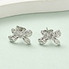 Brass Micro Pave Clear Cubic Zirconia Bowknot Stud Earrings EJEW-A145-02B-P-1