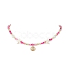 Dyed Natural Agate Faceted Round and Natural Cultured Freshwater Pearl & Starfish Synthetic Turquoise Beaded Brass Shell Shape Pendant Necklaces for Women NJEW-JN05496-01-2