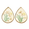 Brass & Transparent Epoxy Resin & Dried Flower Pendants RESI-G133-02G-04-1