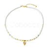 Ocean Brass Pave Clear Cubic Zirconia Sea Animals Pendant Natural Shell and Glass Seed Beaded Necklaces for Women NJEW-JN06345-03-2