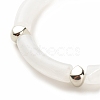 White Acrylic Curved Tube Chunky Stretch Bracelet with CCB Plastic for Women BJEW-JB08126-01-4