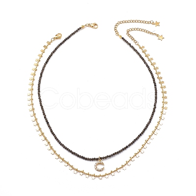 2Pcs 2 Style 304 Stainless Steel Moon & Star Pendant Necklaces Set NJEW-JN04030-1