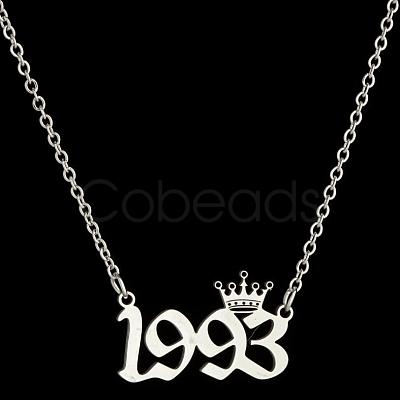 Crown Birth Year 201 Stainless Steel Pendant Necklaces for Women FS-WG4E8F2-54-1