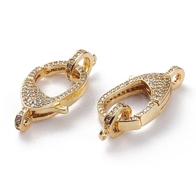 Brass Micro Pave Clear Cubic Zirconia Lobster Claw Clasps KK-C100-43G-G-1