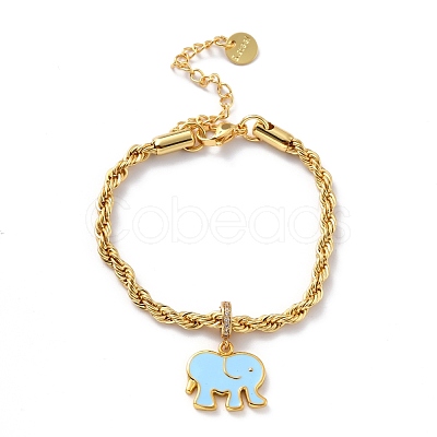 Brass Enamel Elephant Charm Bracelets BJEW-L652-22-G-1