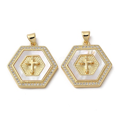 Brass Micro Pave Cubic Zirconia Pendants KK-D057-19G-1