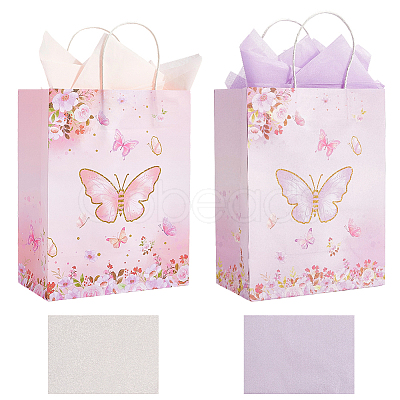 12Pcs 2 Colors Butterfly Print Paper Packaging Bags ABAG-BBC0001-29B-1