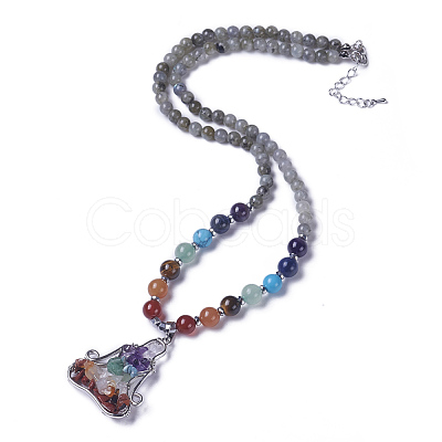 Natural & Synthetic Gemstone and Labradorite Pendant Necklaces NJEW-G324-A07-1