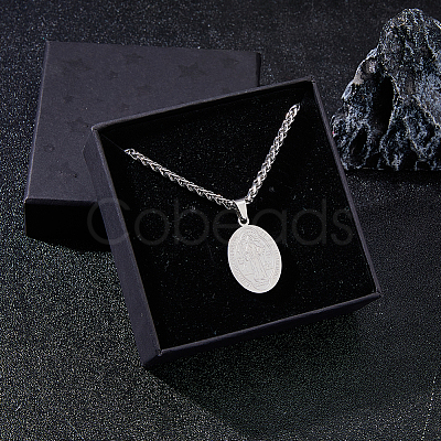 2Pcs Stainless Steel Saint Benedict Oval Medal Pendant Wheat Chain Necklaces NJEW-DC0001-20P-1