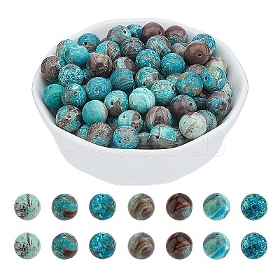 Dyed Natural Ocean Agate/Ocean Jasper Round Beads Strands G-AR0002-55-1