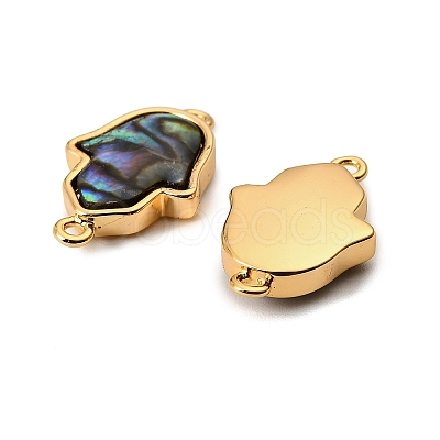 Natural Paua Shell Hamsa Hand Connector Charms KK-G538-44G-1