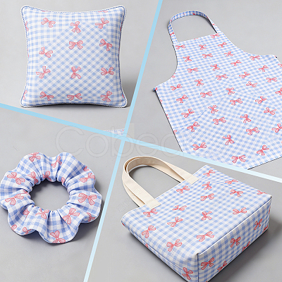 Bowknot & Tartan Pattern Cotton Fabric DIY-WH0890-31B-1