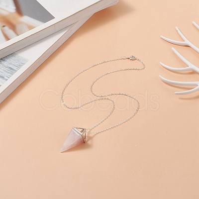 Natural Rose Quartz Geometric Pendant Necklace NJEW-JN04239-01-1