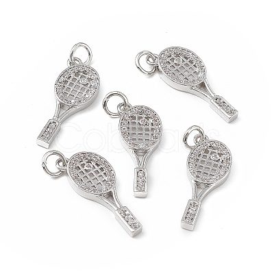 Brass Micro Pave Clear Cubic Zirconia Pendants KK-E068-VB142-1