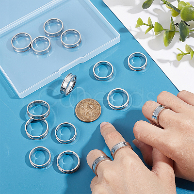16Pcs 4 Size 201 Stainless Steel Grooved Finger Ring Settings STAS-UN0051-70-1
