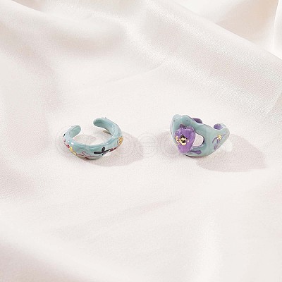 Enamel Flower of Life Twist Wave Open Cuff Ring JR921A-1