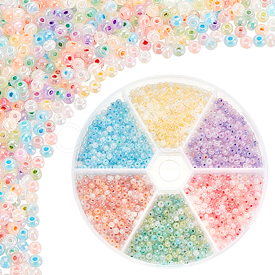 PandaHall Elite 1800Pcs 6 Colors Glass Round Seed Beads SEED-PH0001-90-1