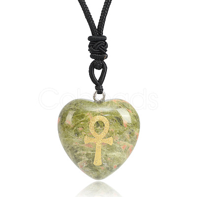 Natural Unakite Heart Engraved AnKh Cross Pendant Personalized DIY Necklaces SC1205-9-1