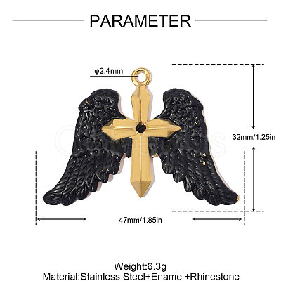 304 Stainless Steel with Black Enamel Pendants SA-OY002-25G-02-1