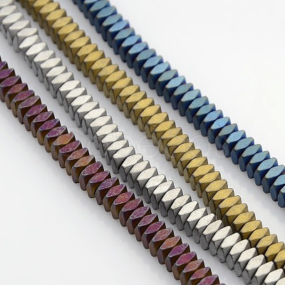 Frosted Square Electroplate Non-magnetic Synthetic Hematite Beads Strands G-P046-08-1