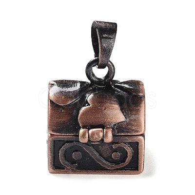 Carved Cuboid Rack Plating Brass Prayer Box Pendants LS-KK-L101-16R-NF-1